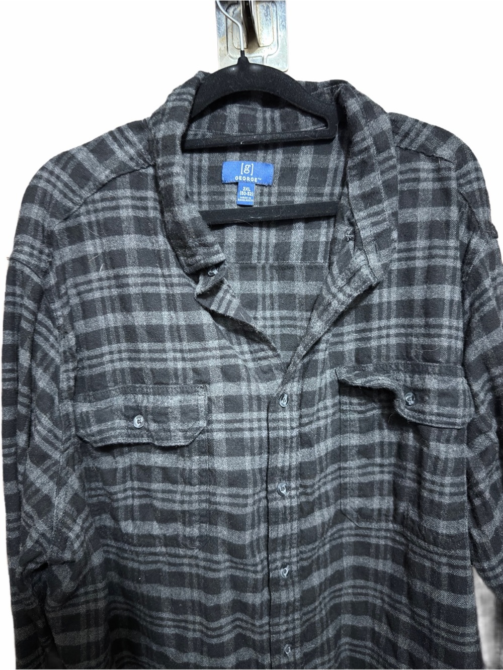 George Men’s Black and Gray Plaid Button-Down Long Sleeve Shirt Size XXL